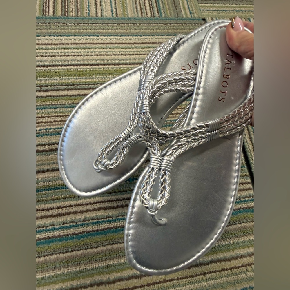 Talbots Cece Toe Loop Sandals-Metallic Silver | Braided Strappy | size 7 NWOT - Picture 5 of 9